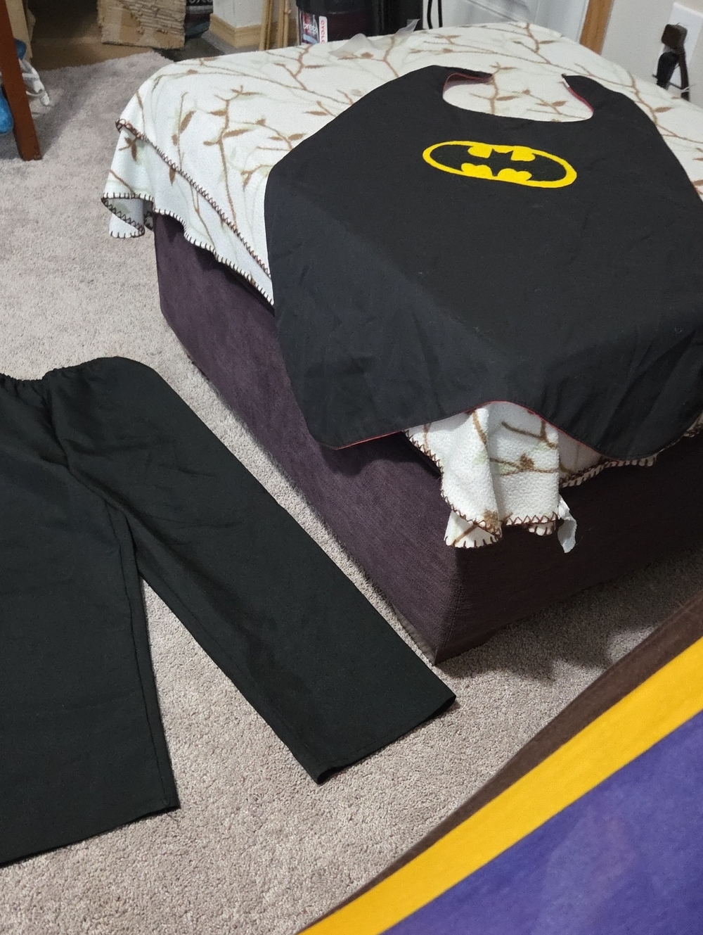 Batman Kids Size Small Costume Cape and Pants - Black with Yellow Logo